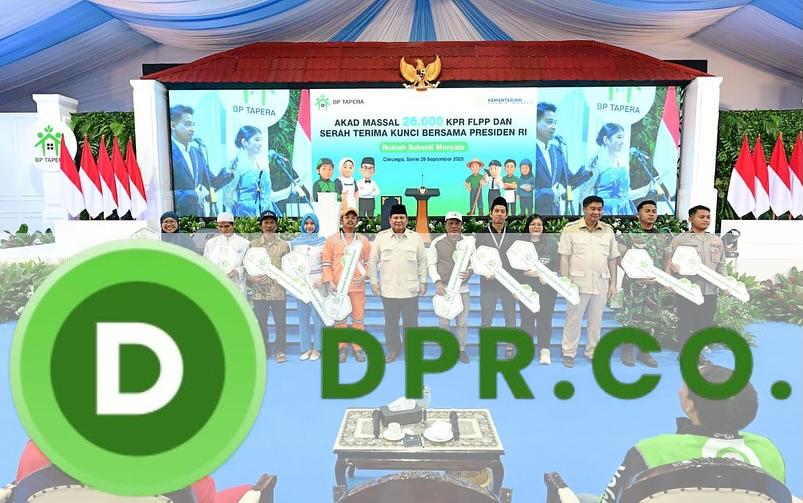 Presiden Prabowo meresmikan akad massal 26 ribu Kredit Pemilikan Rumah Fasilitas Likuiditas Pembiayaan Perumahan (KPR FLPP) sekaligus serah terima kunci rumah yang dipusatkan di Pesona Kahuripan 10, Cileungsi, Kabupaten Bogor.