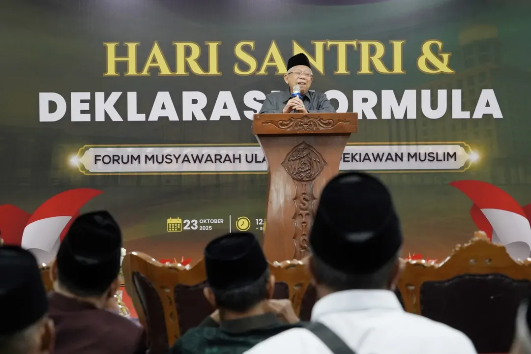 Ma'ruf Amin saat menyampaikan sambutan saat diresmikannya Formula Santri di Jakarta, Kamis (23/10)